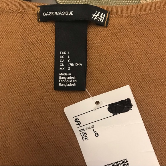 NEW ! H&M Caramel Coloured V-neck Sweater - Size Large - Picture 4 of 5